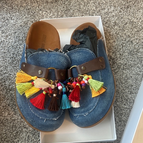 Steve Madden Shoes - Denim Tassel Embellished Slip-On Clogs
